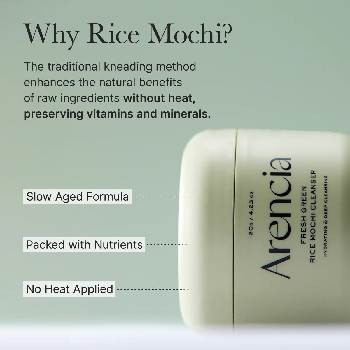 Arencia Fresh Green Rice Mochi Cleanser, Gentle Daily Cleanser for Acne-Prone Skin, 1.76oz / 4.23oz