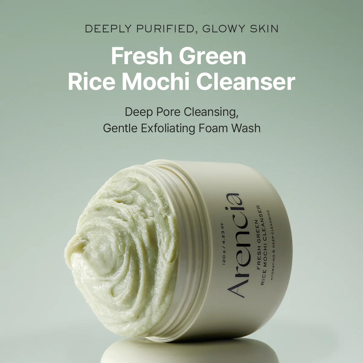 Arencia Fresh Green Rice Mochi Cleanser, Gentle Daily Cleanser for Acne-Prone Skin, 1.76oz / 4.23oz